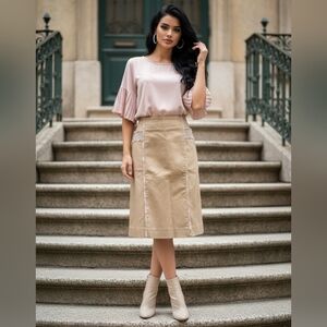 Vintage Elegant Tan Women's Skirt With Details